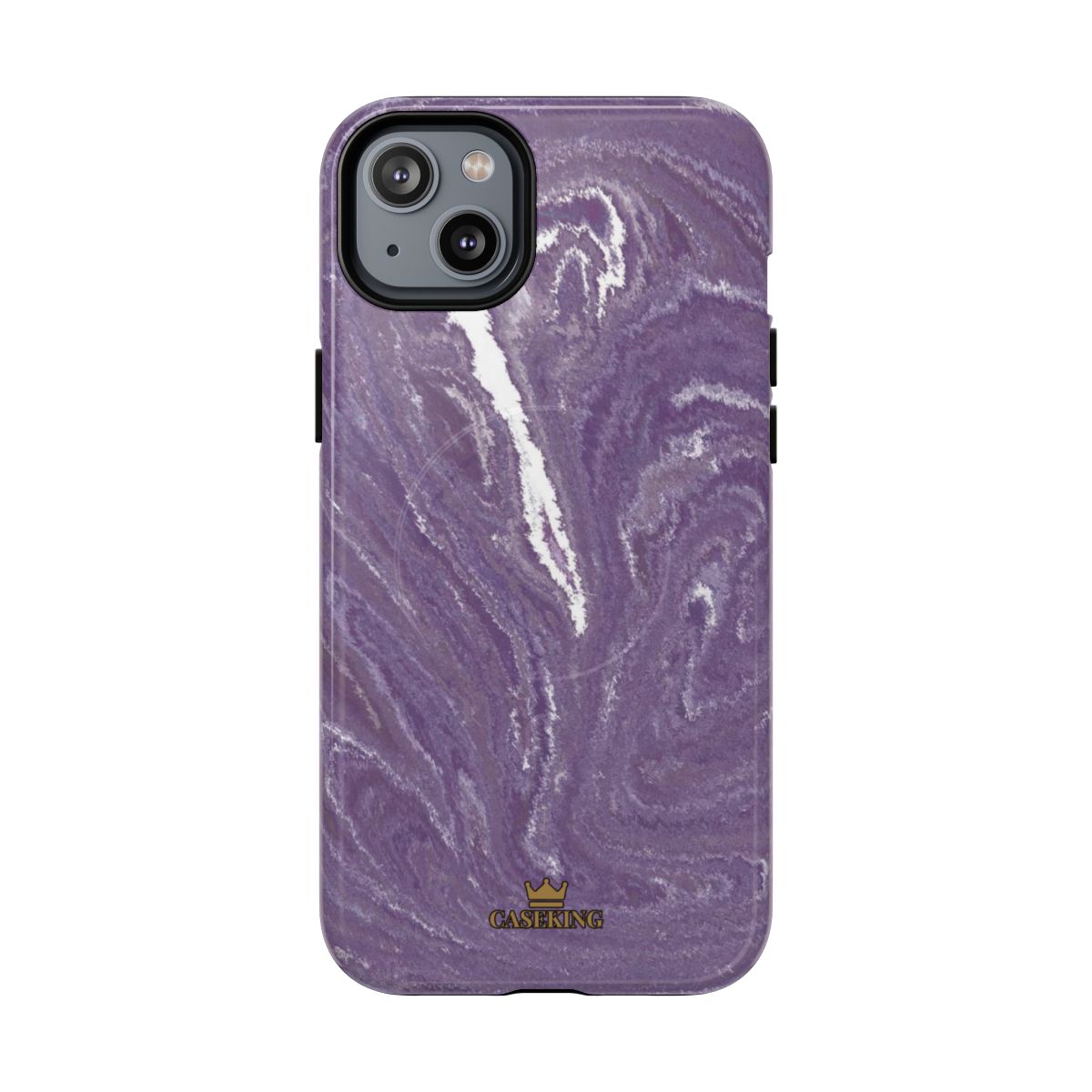 Purple Marble MagSafe-compatible tough case on iPhone 14 Plus, glossy finish