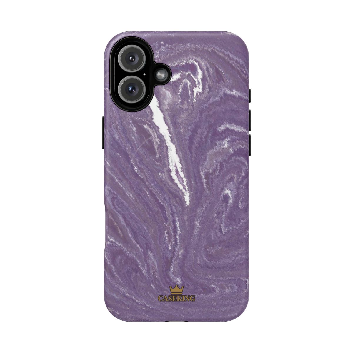 Purple Marble MagSafe-compatible tough case on iPhone 16 Plus, matte finish