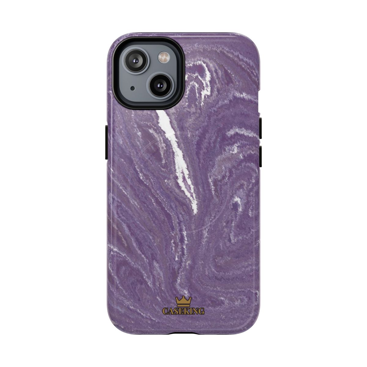 Purple Marble MagSafe-compatible tough case on iPhone 14, glossy finish