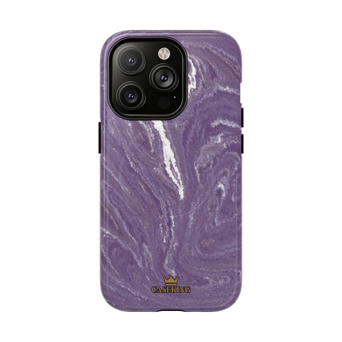 Purple Marble MagSafe-compatible tough case on iPhone 14 Pro, glossy finish