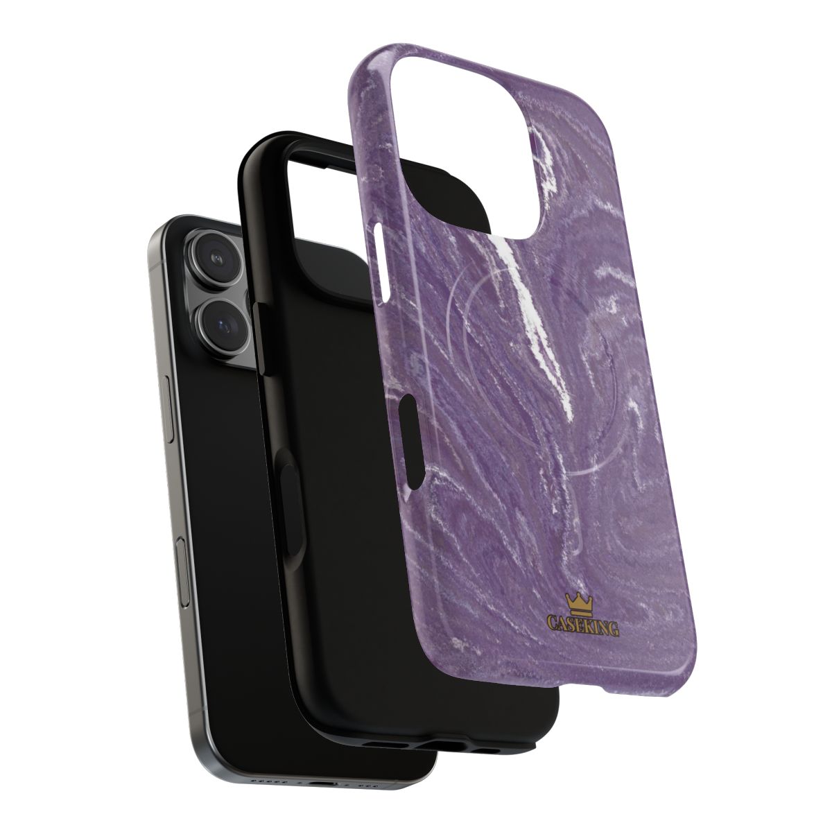 Purple Marble MagSafe-compatible tough case on iPhone 16 Pro, glossy finish (case layers)