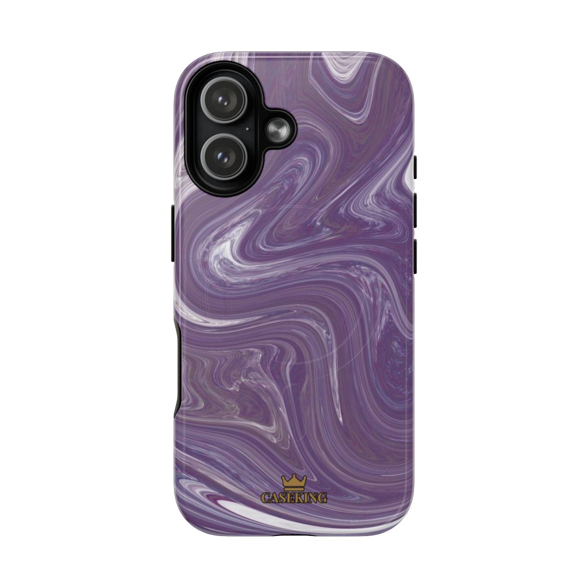 Purple Swirl MagSafe-compatible tough case on iPhone 17, glossy finish