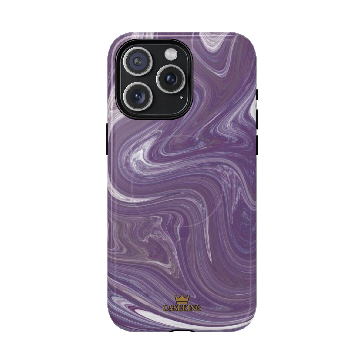 Purple Swirl MagSafe-compatible tough case on iPhone 15 Pro Max, glossy finish