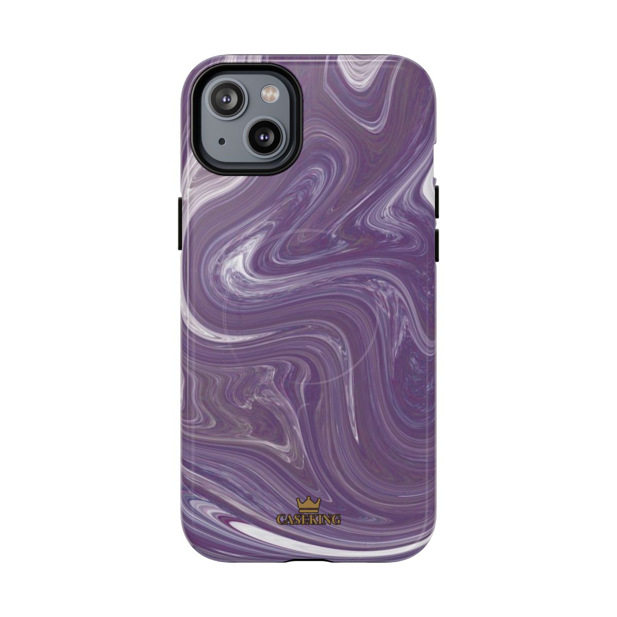 Purple Swirl MagSafe-compatible tough case on iPhone 14 Plus, glossy finish