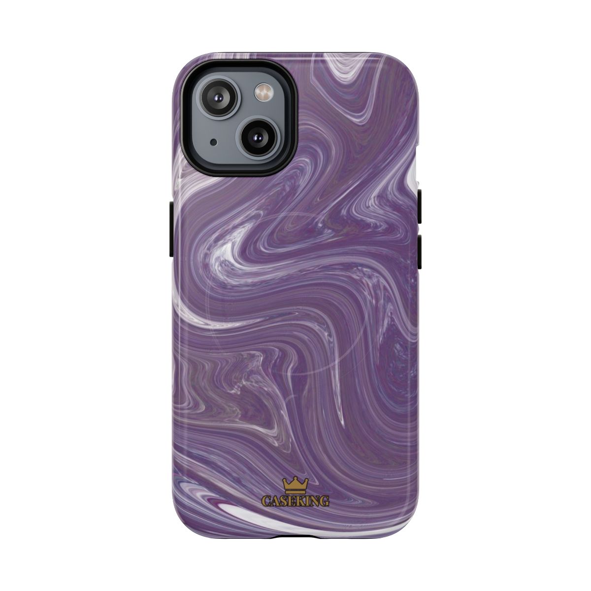 Purple Swirl MagSafe-compatible tough case on iPhone 14, glossy finish