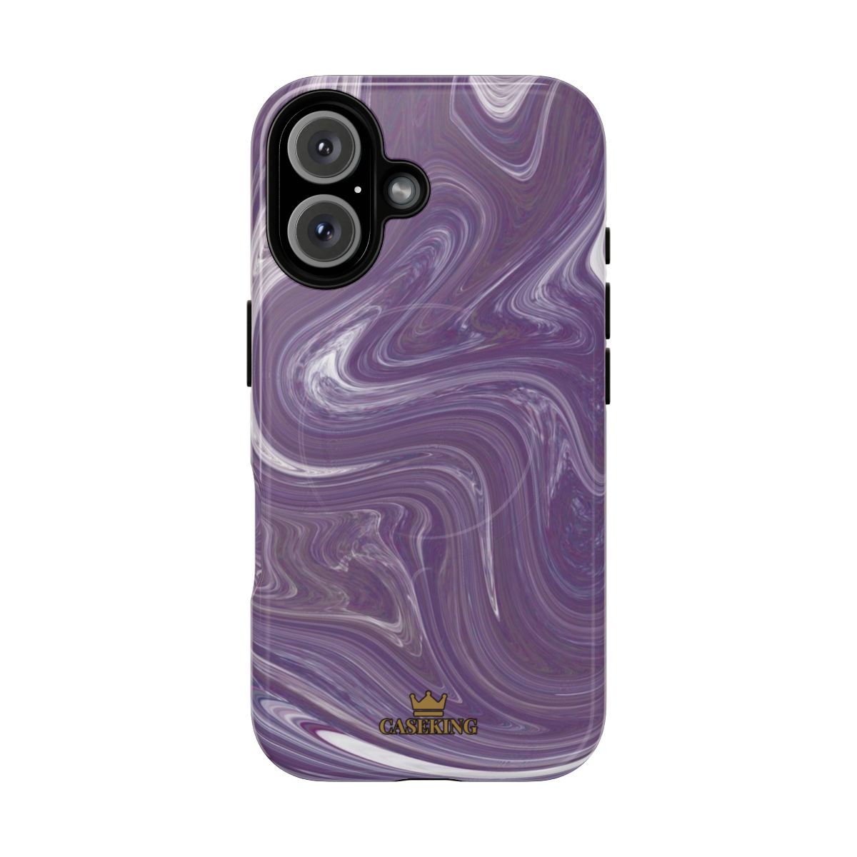 Purple Swirl MagSafe-compatible tough case on iPhone 16, glossy finish