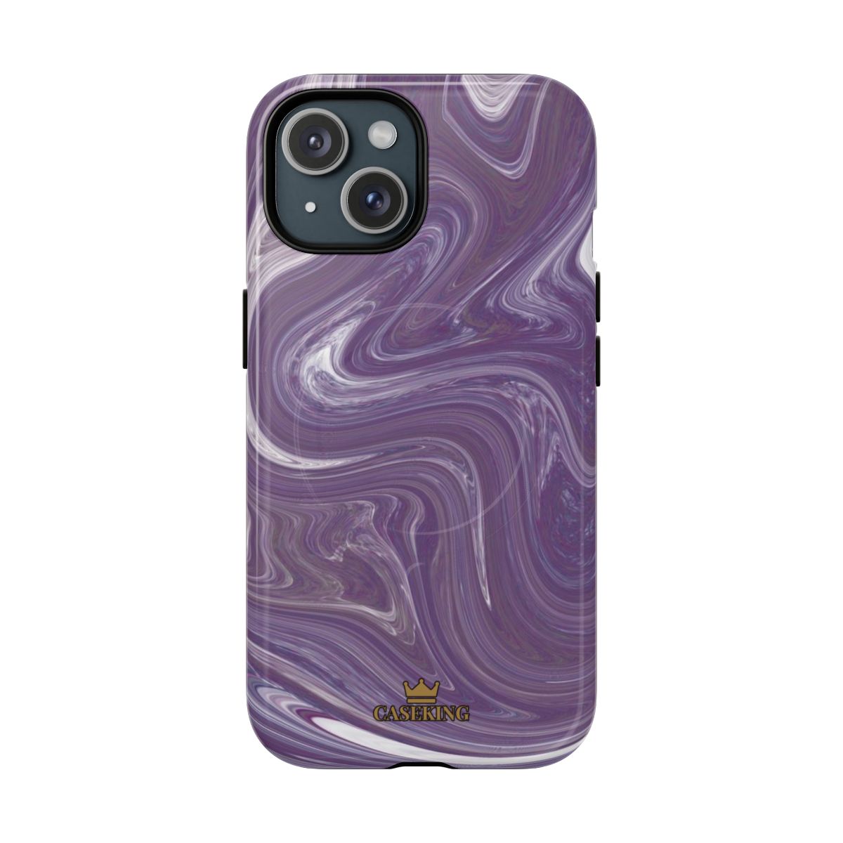 Purple Swirl MagSafe-compatible tough case on iPhone 15, glossy finish