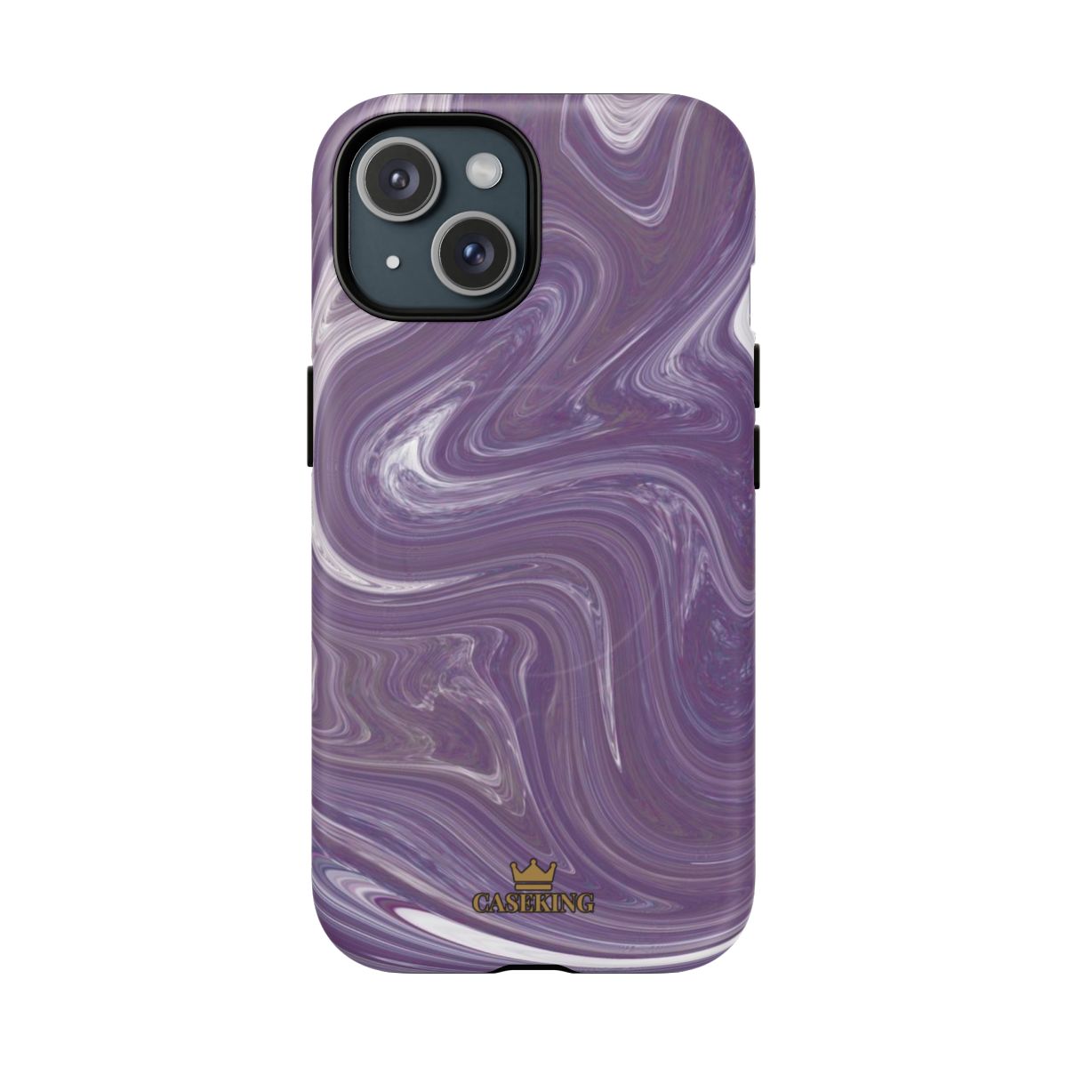 Purple Swirl MagSafe-compatible tough case on iPhone 15, matte finish