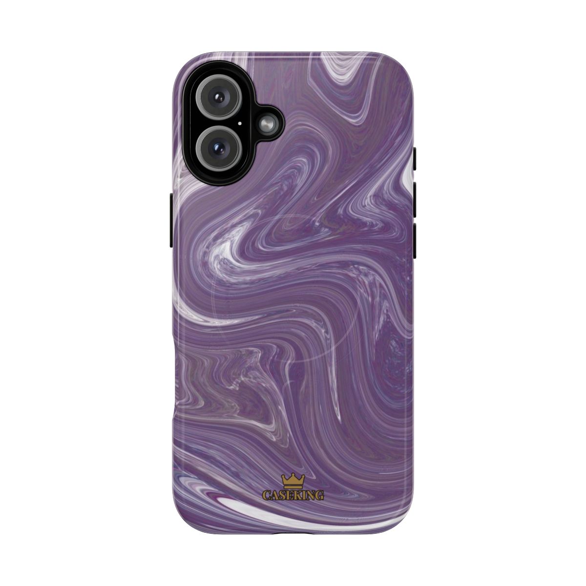 Purple Swirl MagSafe-compatible tough case on iPhone 16 Plus, glossy finish