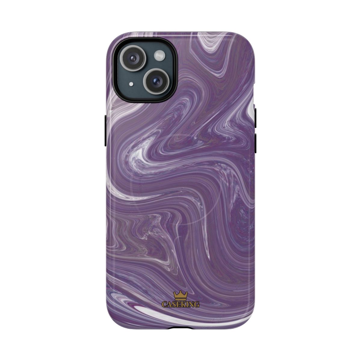 Purple Swirl MagSafe-compatible tough case on iPhone 15 Plus, glossy finish