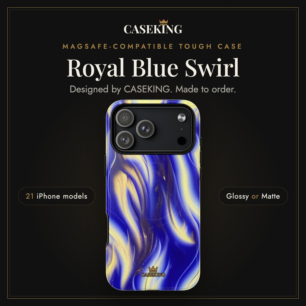 Royal Blue Swirl MagSafe-compatible tough case infographic 1: Hero