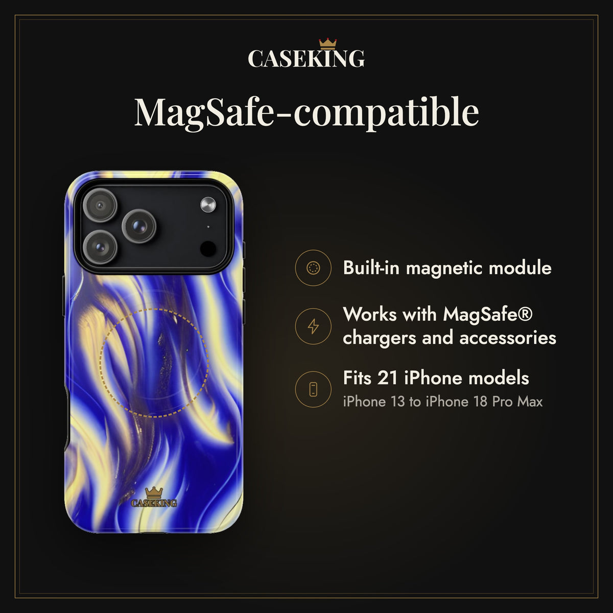 Royal Blue Swirl MagSafe-compatible tough case infographic 2: MagSafe-compatible