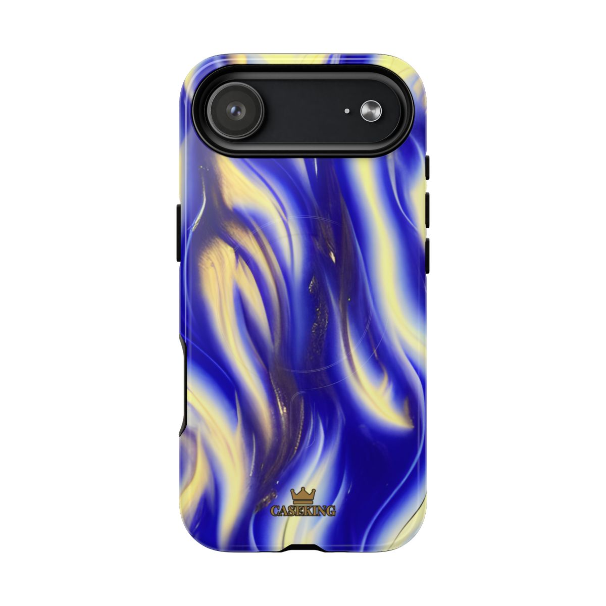 Royal Blue Swirl MagSafe-compatible tough case on iPhone 17 Air, glossy finish