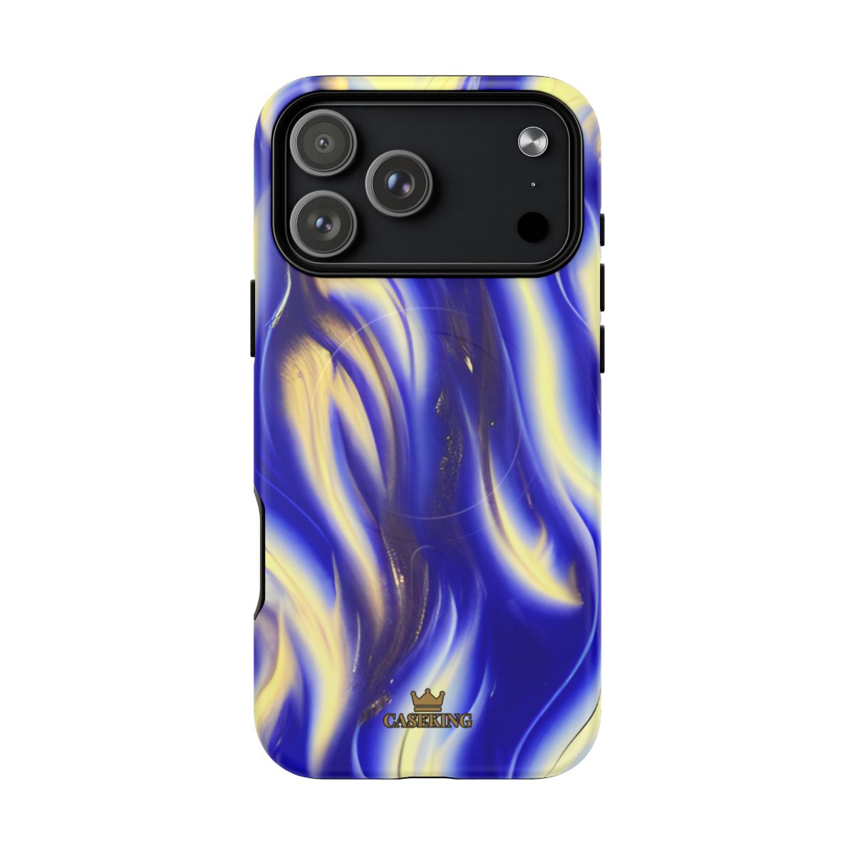 Royal Blue Swirl MagSafe-compatible tough case on iPhone 18 Pro Max, matte finish