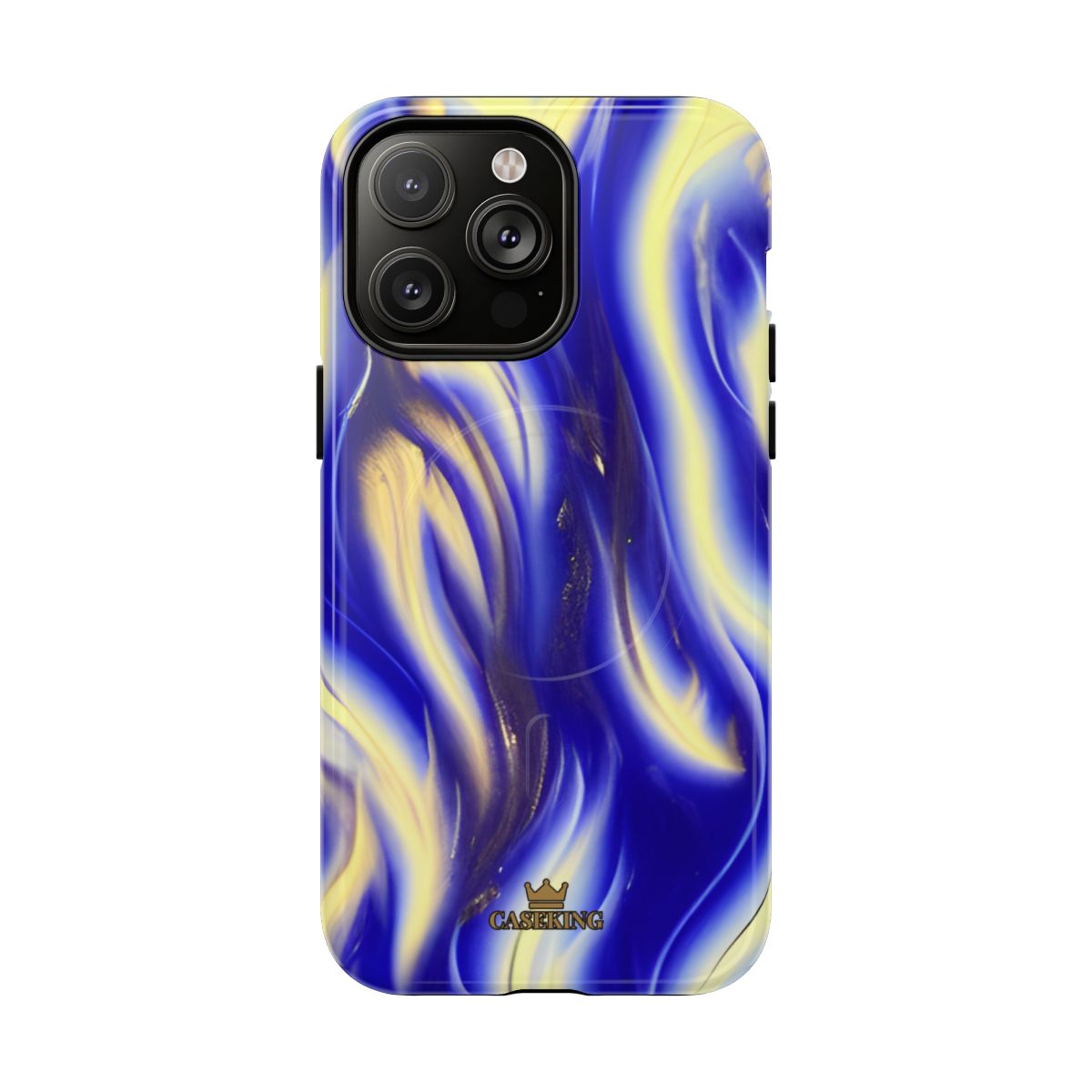 Royal Blue Swirl MagSafe-compatible tough case on iPhone 14 Pro Max, glossy finish