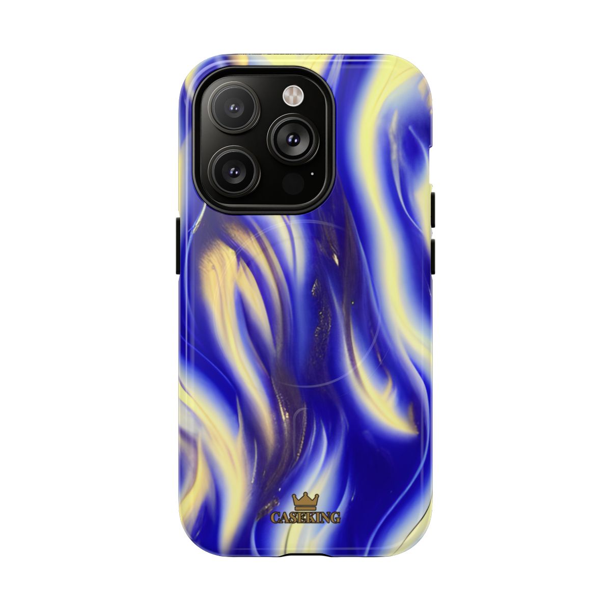 Royal Blue Swirl MagSafe-compatible tough case on iPhone 14 Pro, glossy finish