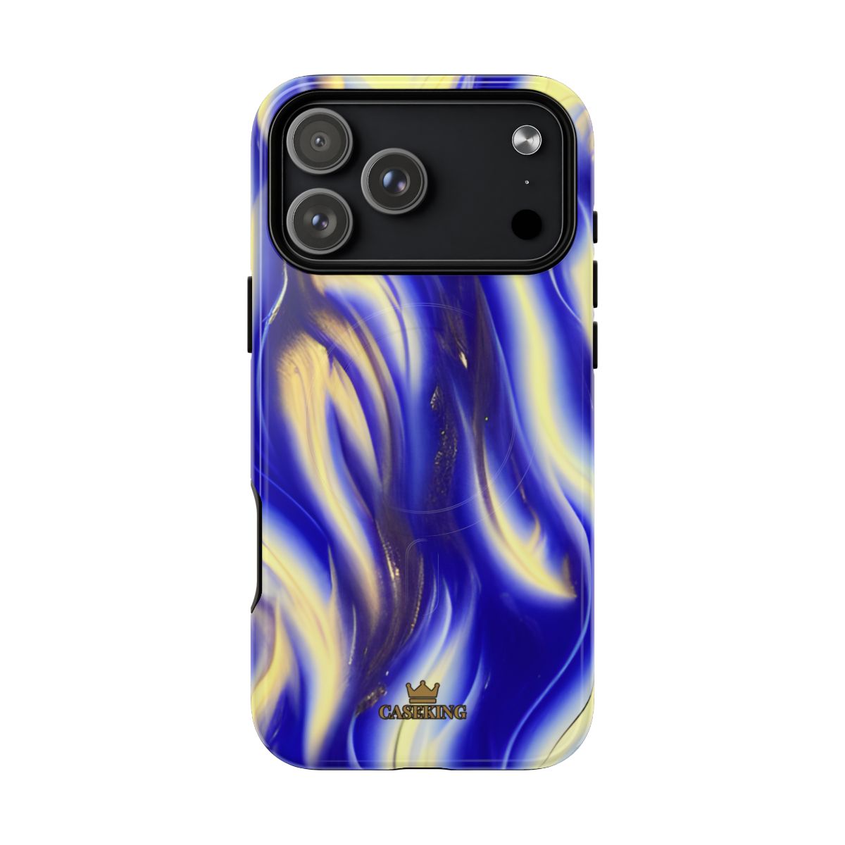 Royal Blue Swirl MagSafe-compatible tough case on iPhone 17 Pro Max, glossy finish