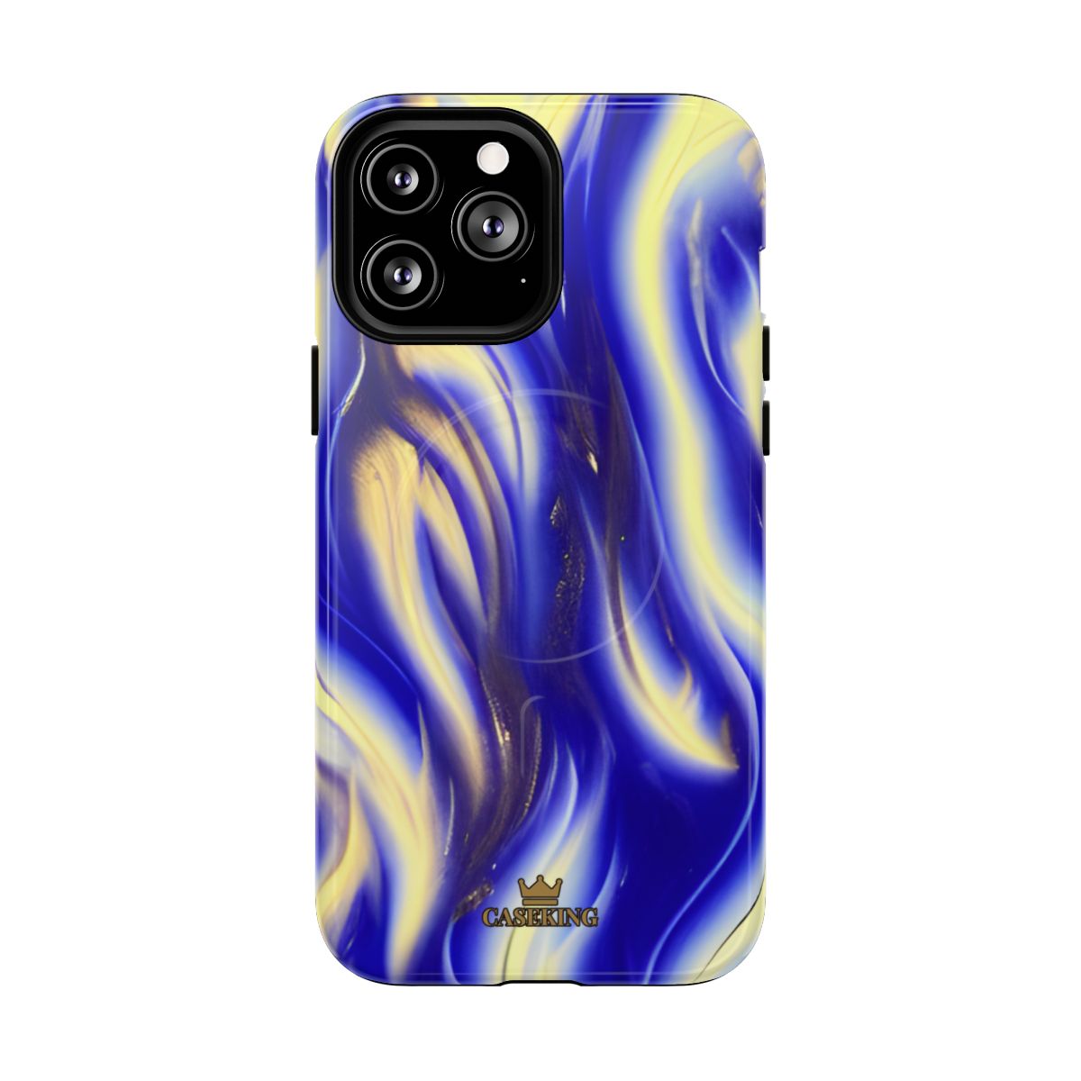 Royal Blue Swirl MagSafe-compatible tough case on iPhone 13 Pro Max, glossy finish