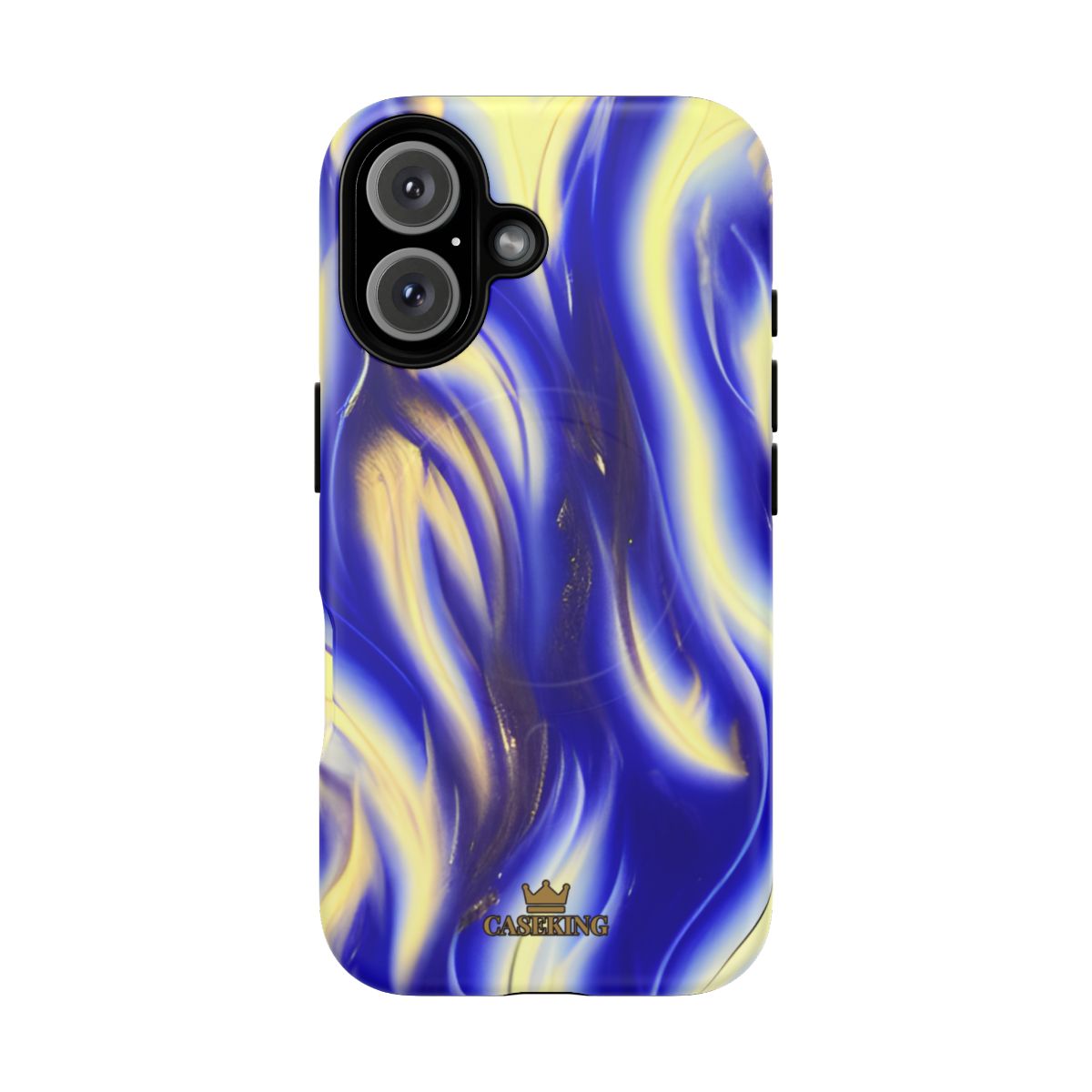 Royal Blue Swirl MagSafe-compatible tough case on iPhone 16, matte finish