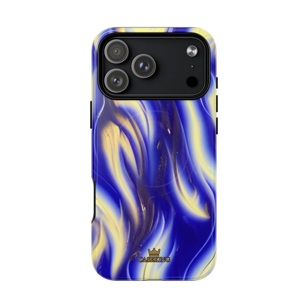 Royal Blue Swirl MagSafe-compatible tough case on iPhone 18 Pro Max, glossy finish