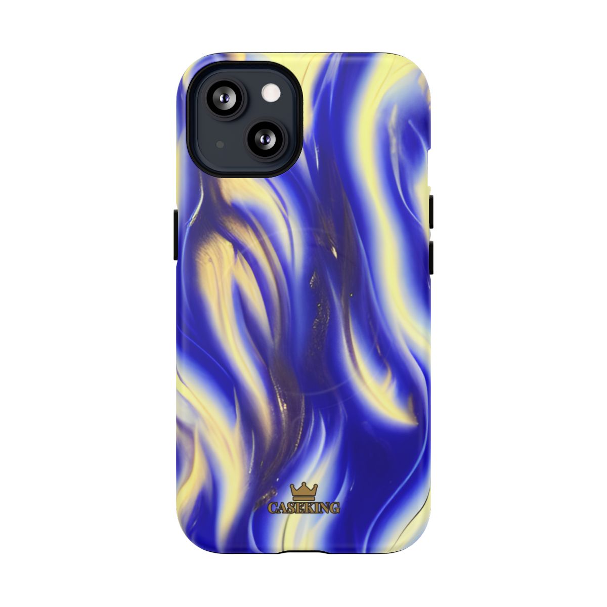 Royal Blue Swirl MagSafe-compatible tough case on iPhone 13, matte finish