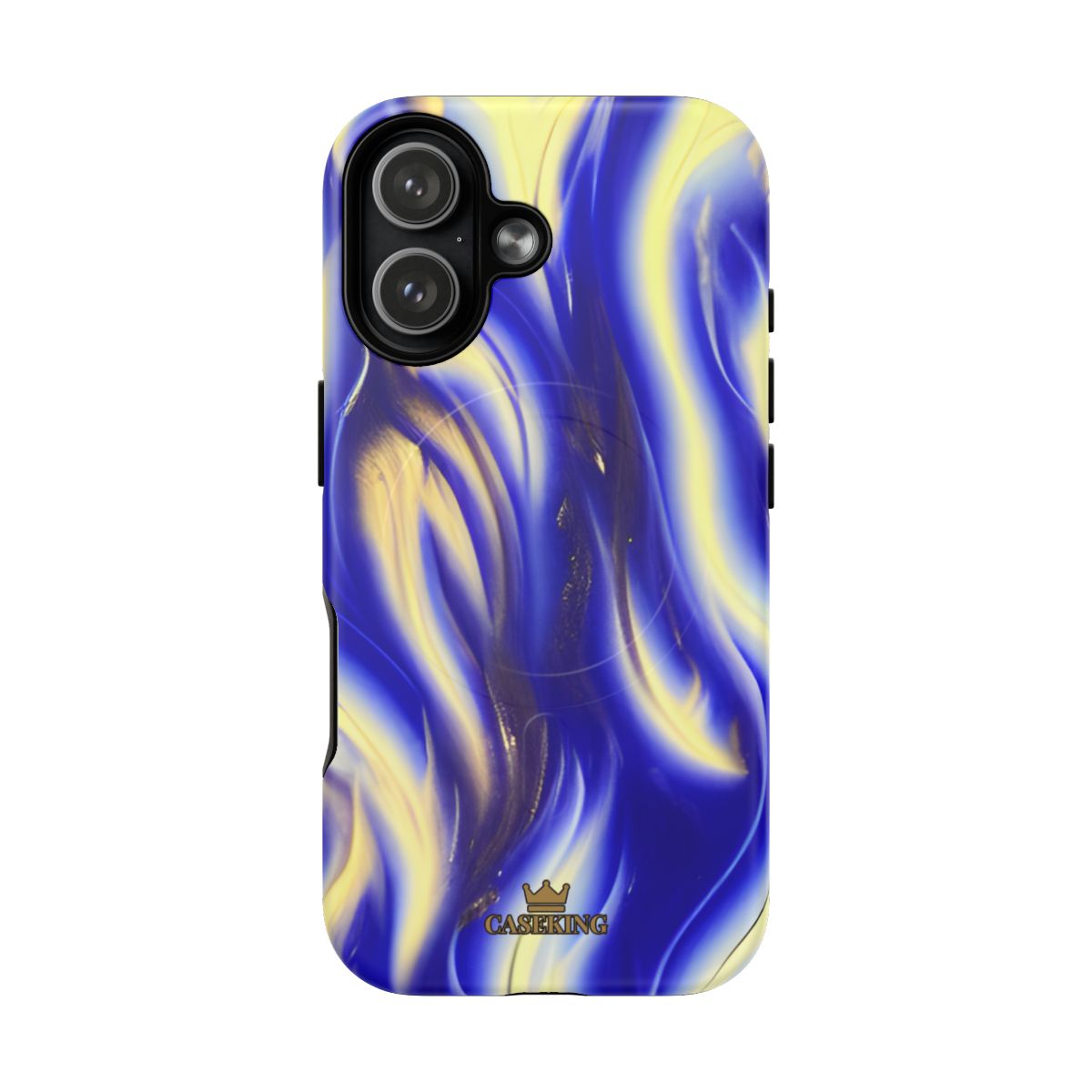 Royal Blue Swirl MagSafe-compatible tough case on iPhone 17, matte finish