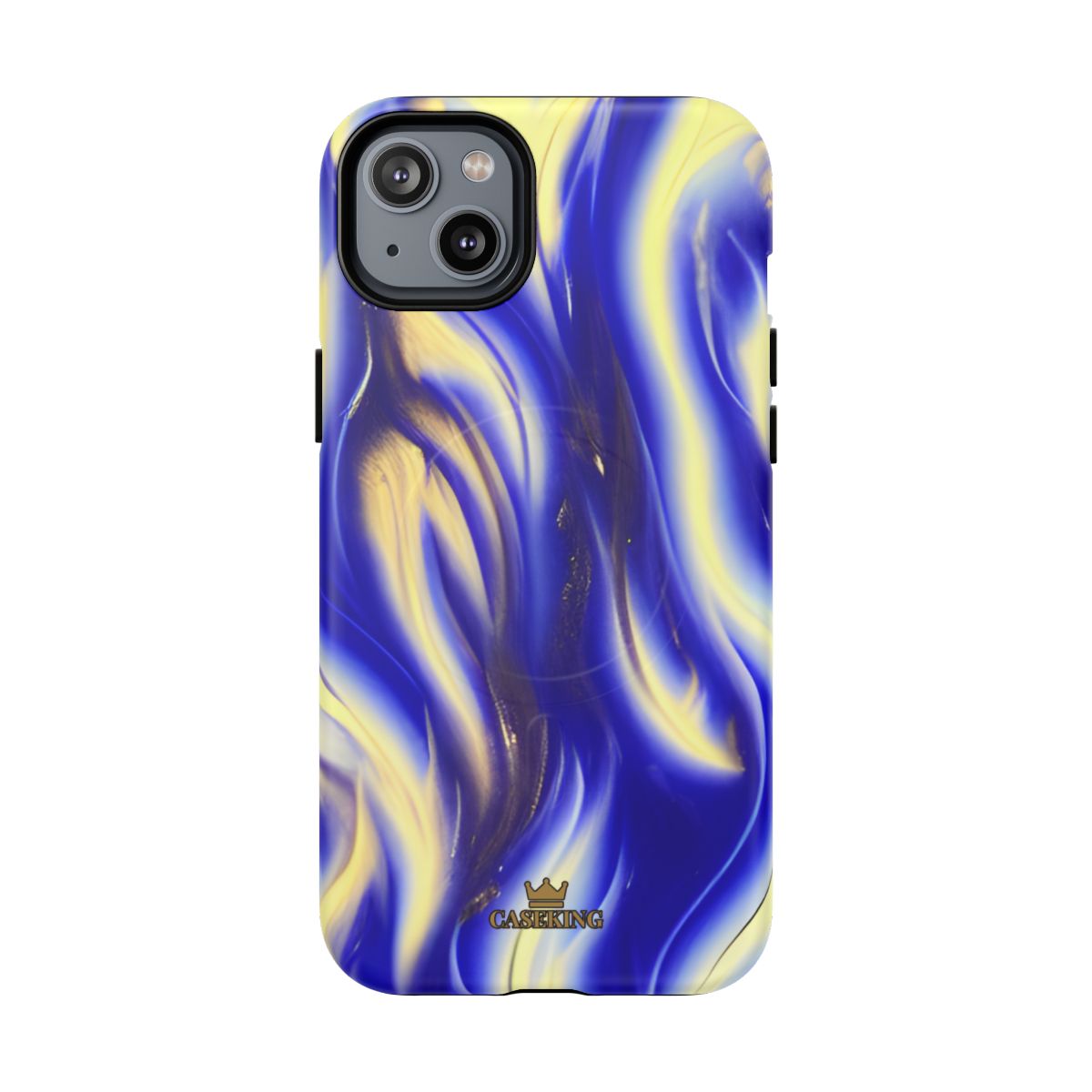 Royal Blue Swirl MagSafe-compatible tough case on iPhone 14 Plus, matte finish