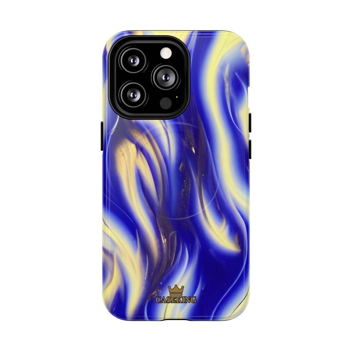 Royal Blue Swirl MagSafe-compatible tough case on iPhone 13 Pro, glossy finish