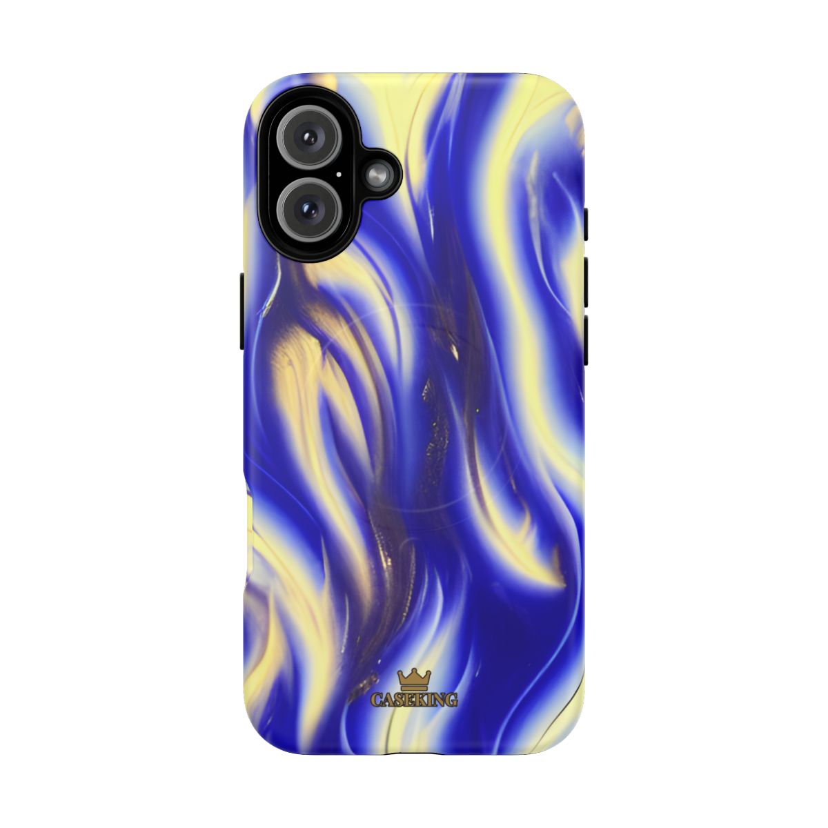 Royal Blue Swirl MagSafe-compatible tough case on iPhone 16 Plus, matte finish