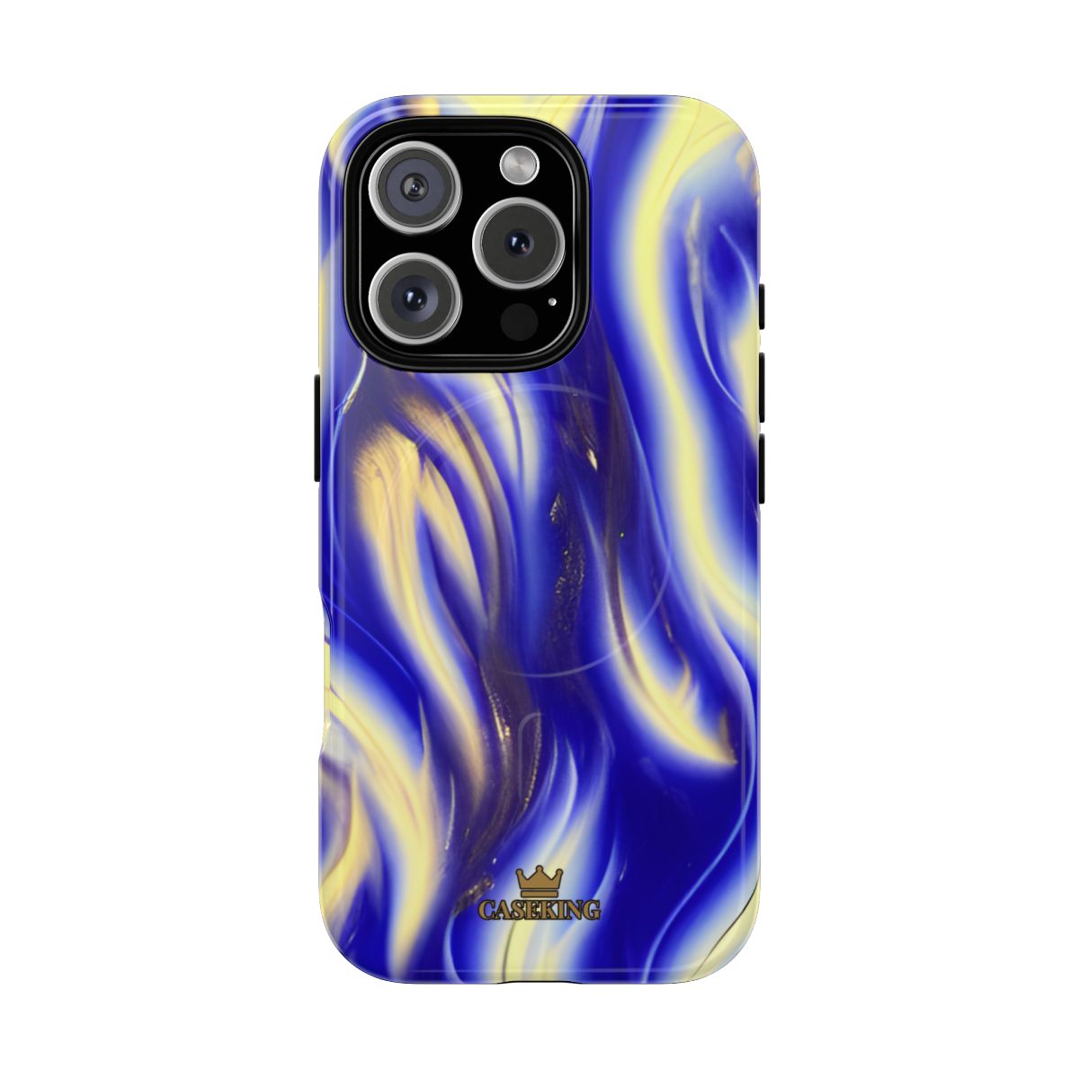 Royal Blue Swirl MagSafe-compatible tough case on iPhone 16 Pro, glossy finish