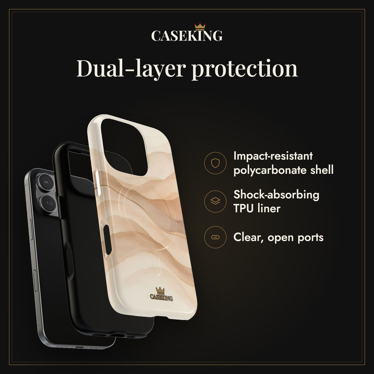Sand Dune MagSafe-compatible tough case infographic 3: Dual-layer protection