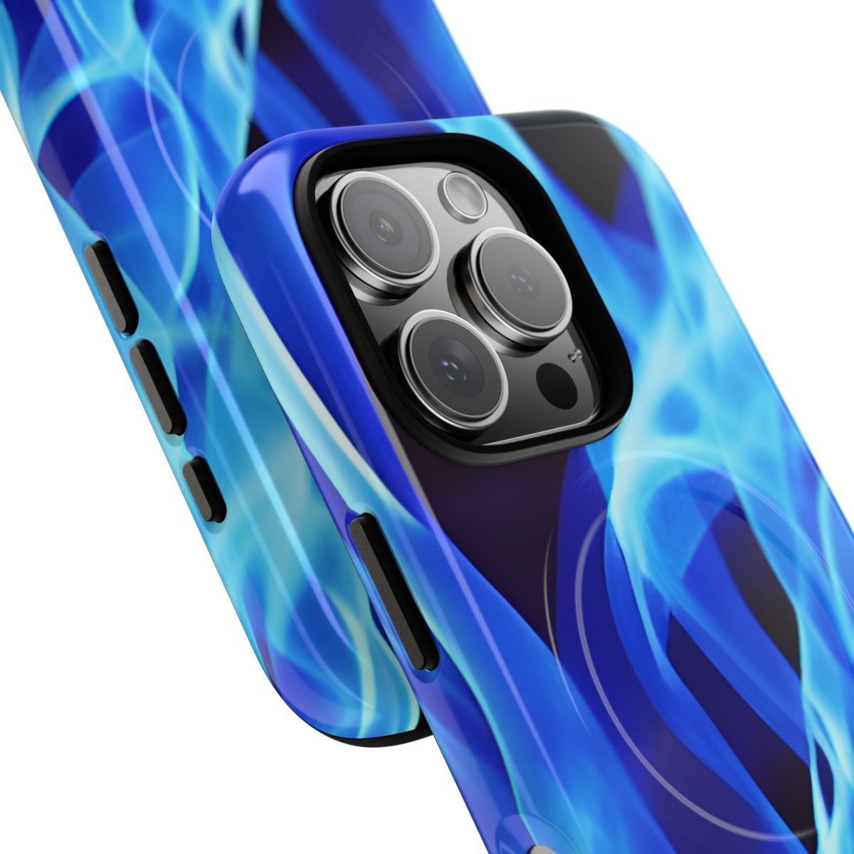 Sapphire Heat MagSafe-compatible tough case on iPhone 16 Pro, glossy finish (close-up)