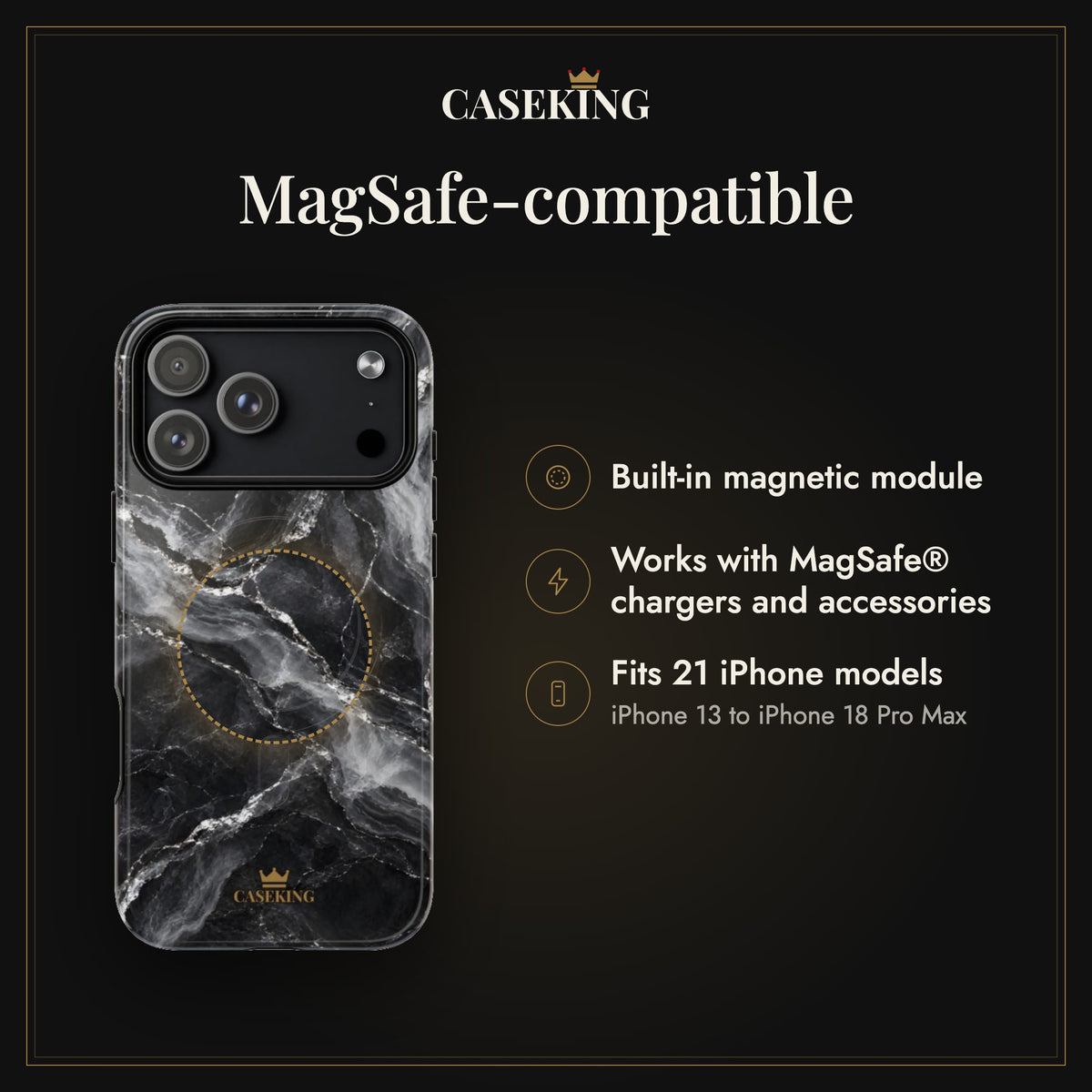 Silver Stone MagSafe-compatible tough case infographic 2: MagSafe-compatible