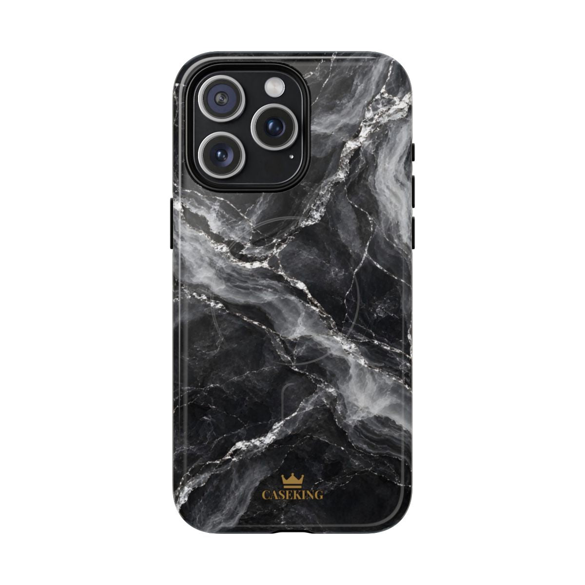 Silver Stone MagSafe-compatible tough case on iPhone 15 Pro Max, glossy finish