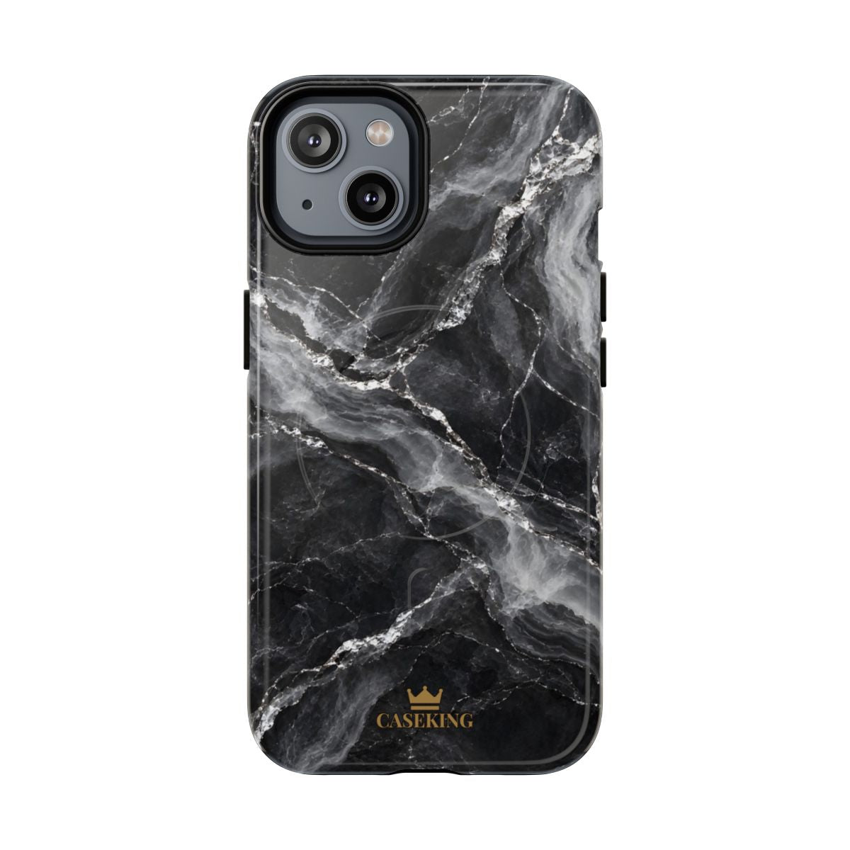 Silver Stone MagSafe-compatible tough case on iPhone 14, glossy finish