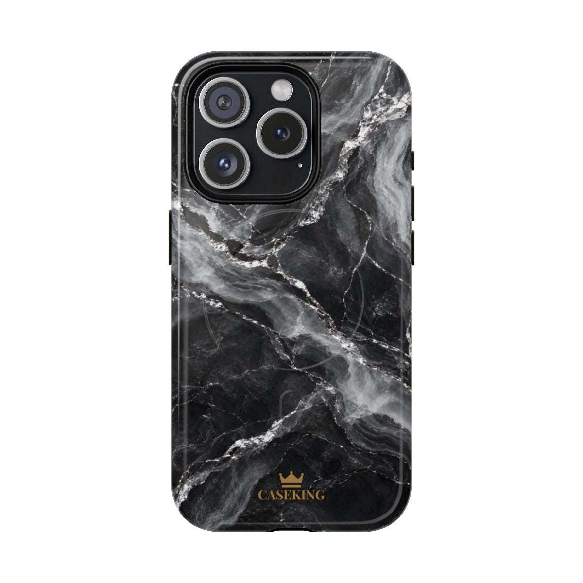 Silver Stone MagSafe-compatible tough case on iPhone 15 Pro, glossy finish