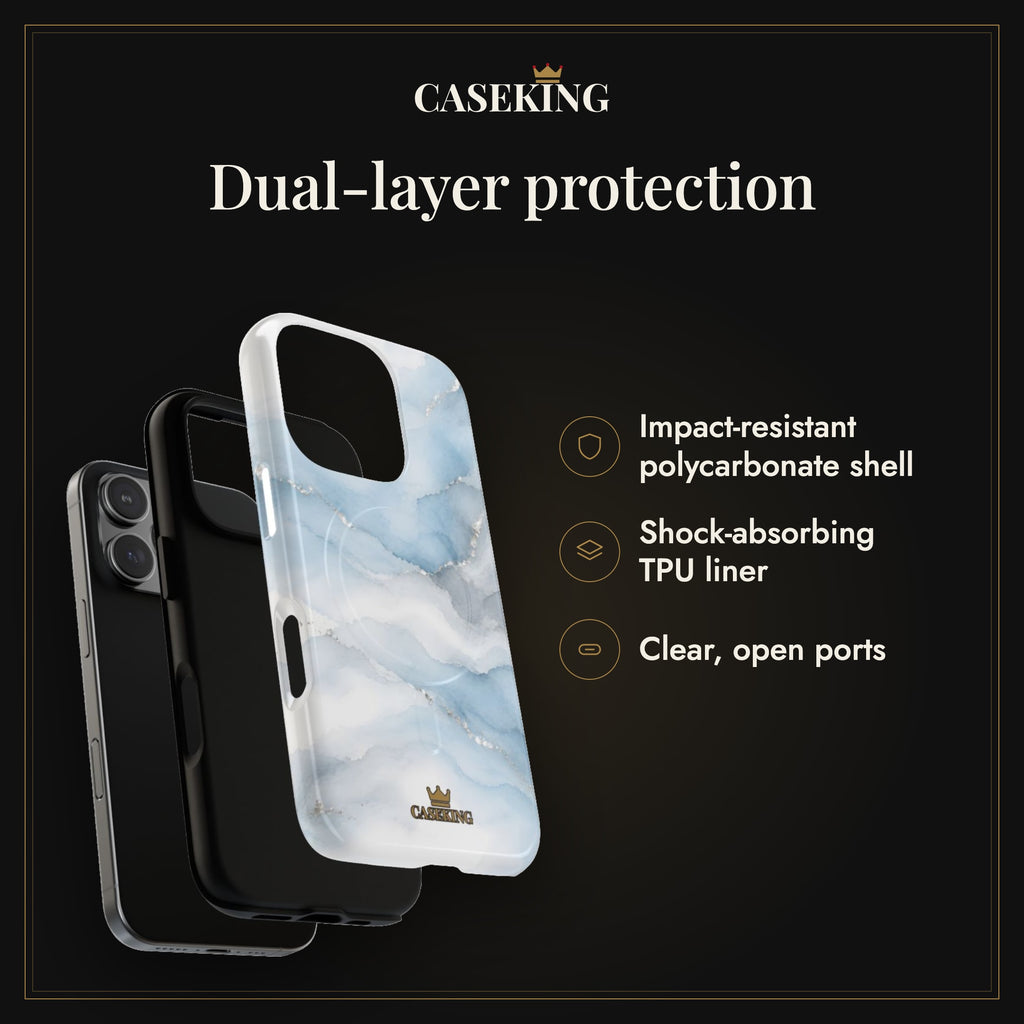 Sky Mist MagSafe-compatible tough case infographic 3: Dual-layer protection