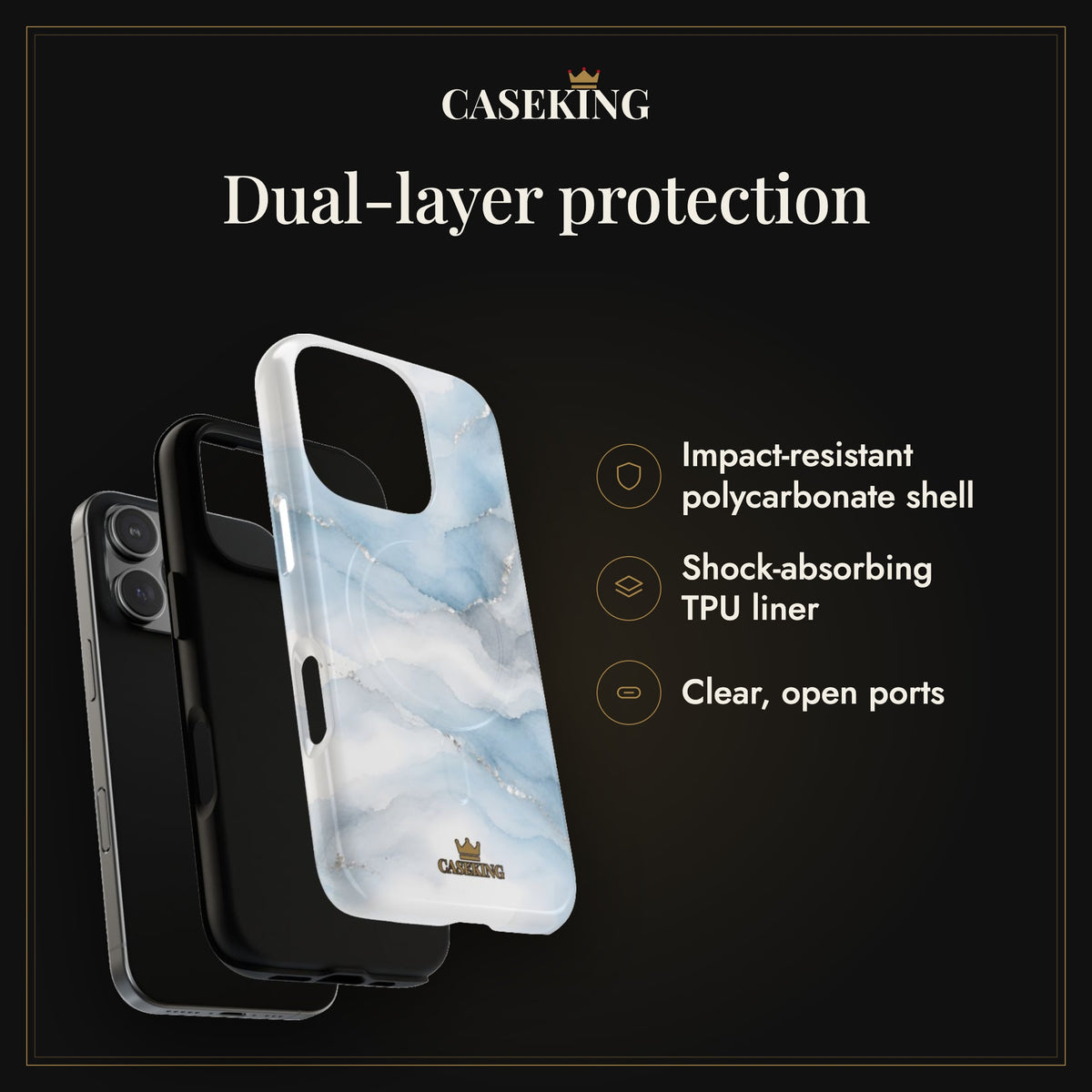Sky Mist MagSafe-compatible tough case infographic 3: Dual-layer protection