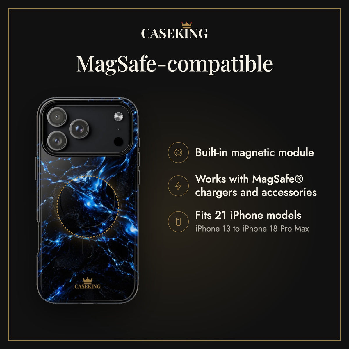 Solar Blue MagSafe-compatible tough case infographic 2: MagSafe-compatible