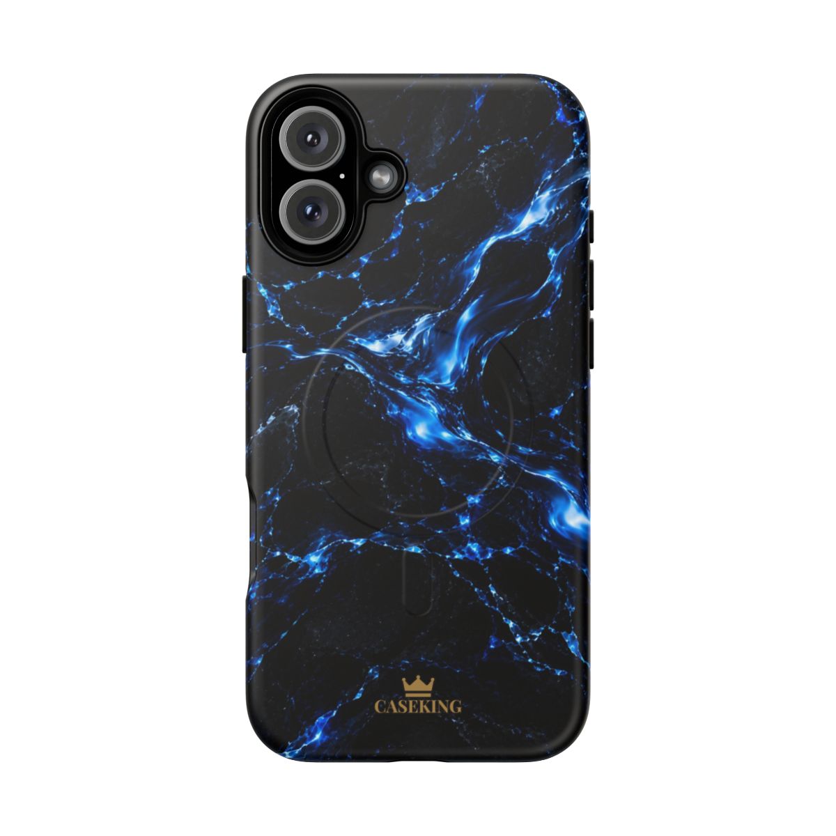 Solar Blue MagSafe-compatible tough case on iPhone 16 Plus, matte finish