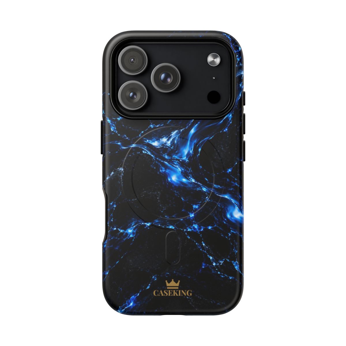 Solar Blue MagSafe-compatible tough case on iPhone 17 Pro, matte finish