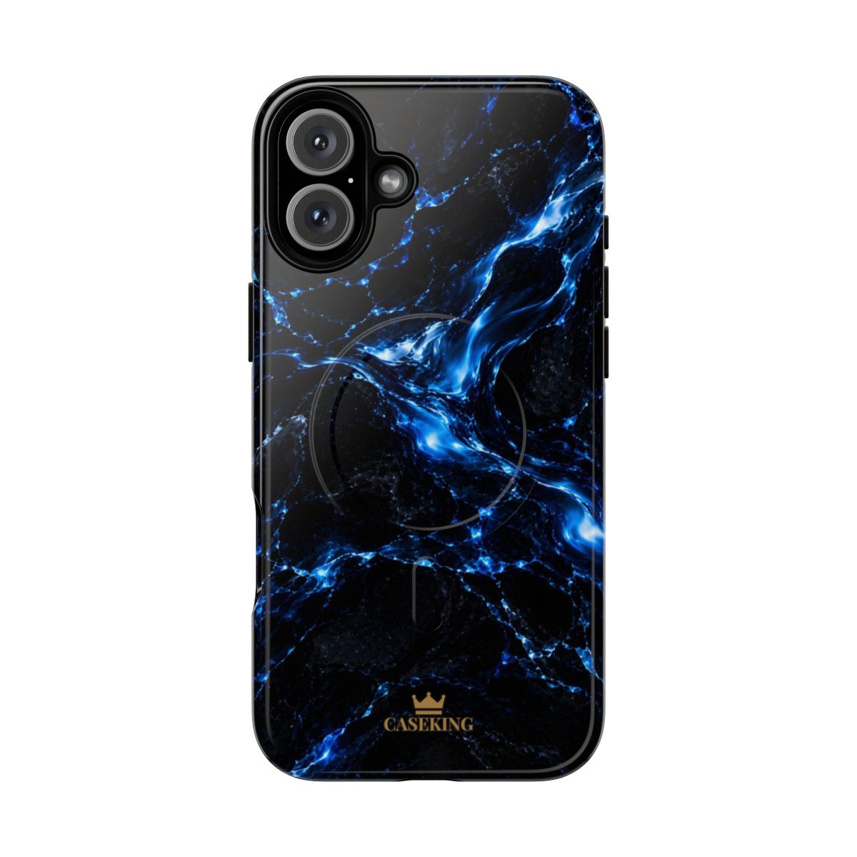 Solar Blue MagSafe-compatible tough case on iPhone 16 Plus, glossy finish