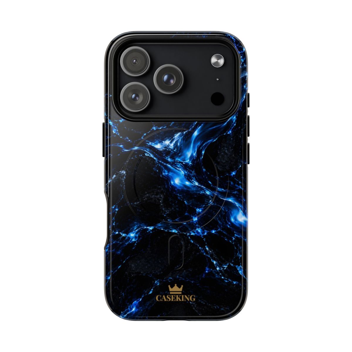 Solar Blue MagSafe-compatible tough case on iPhone 17 Pro, glossy finish