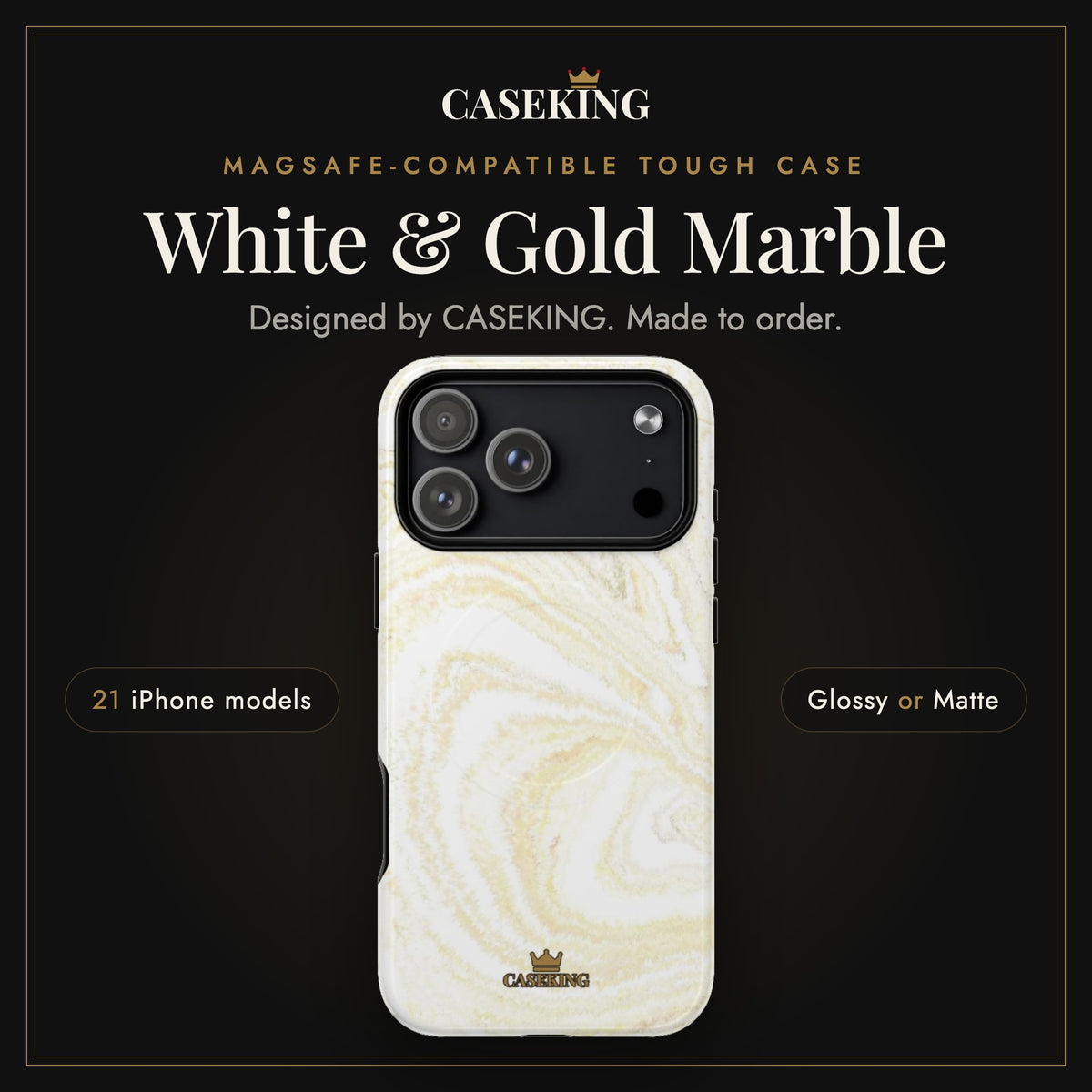 White & Gold Marble MagSafe-compatible tough case infographic 1: Hero