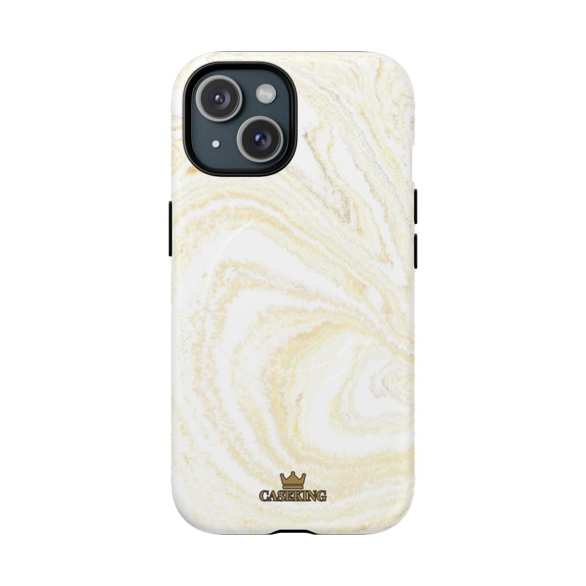 White & Gold Marble MagSafe-compatible tough case on iPhone 15, matte finish