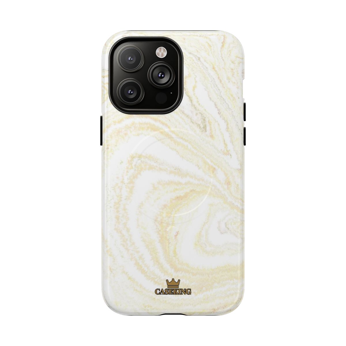 White & Gold Marble MagSafe-compatible tough case on iPhone 14 Pro Max, glossy finish
