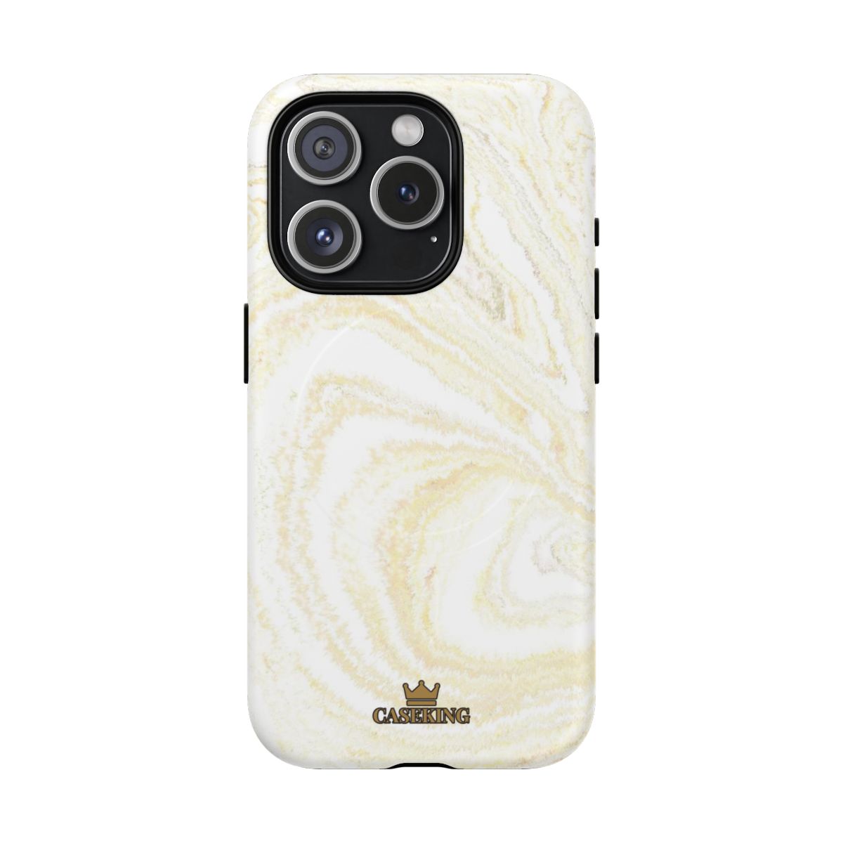 White & Gold Marble MagSafe-compatible tough case on iPhone 15 Pro, matte finish