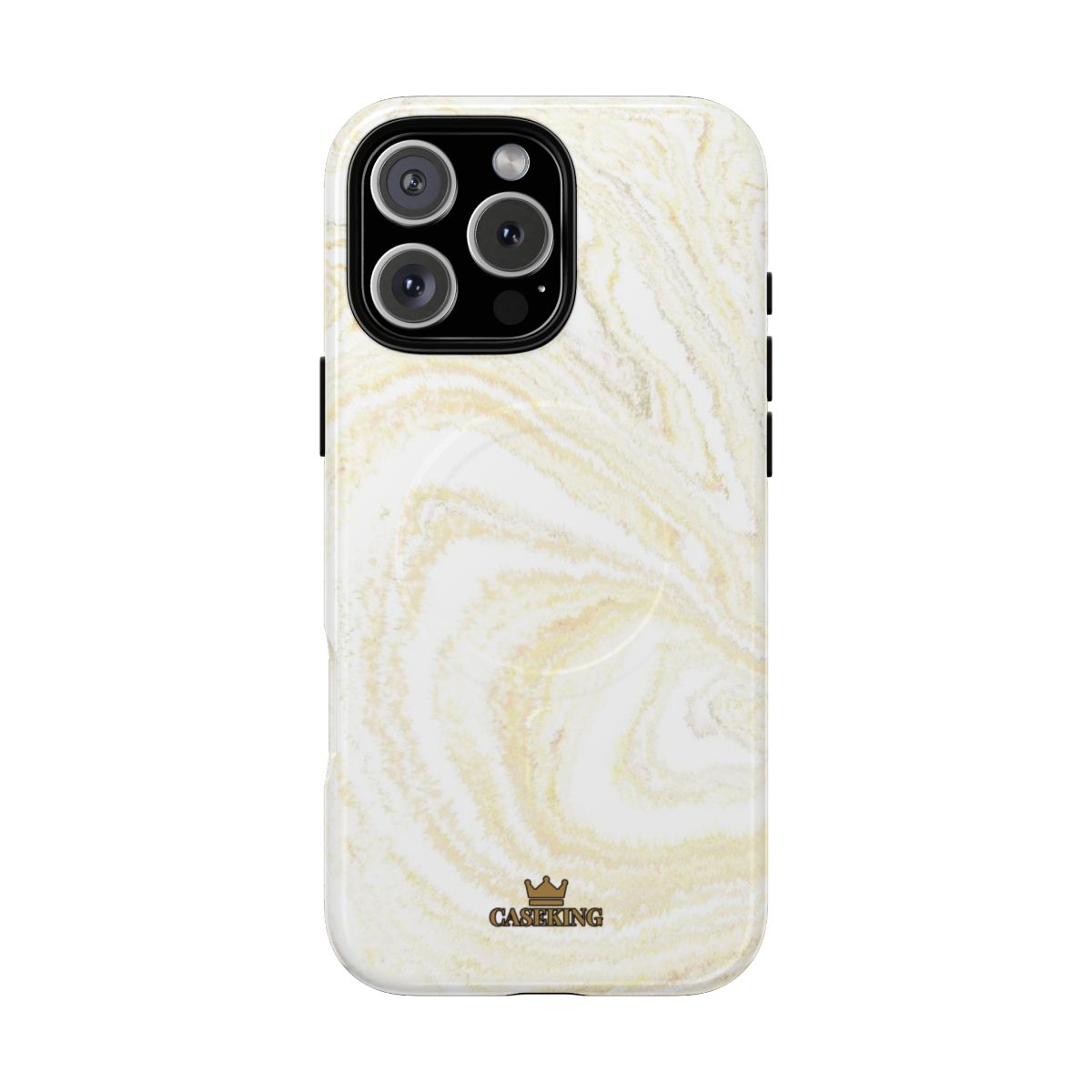 White & Gold Marble MagSafe-compatible tough case on iPhone 16 Pro Max, glossy finish
