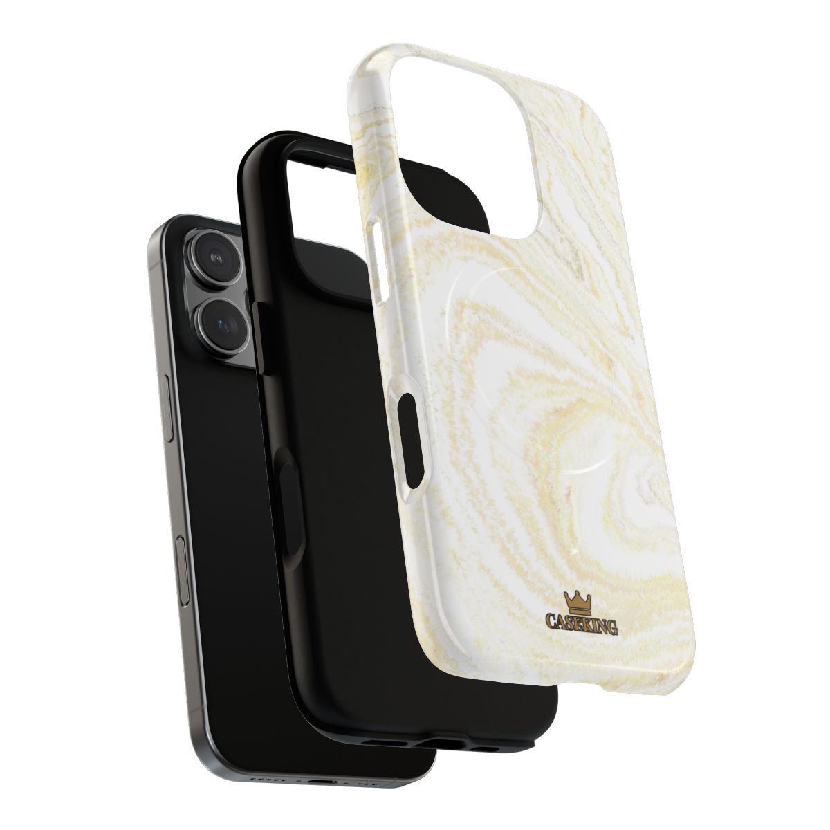 White & Gold Marble MagSafe-compatible tough case on iPhone 16 Pro, glossy finish (case layers)