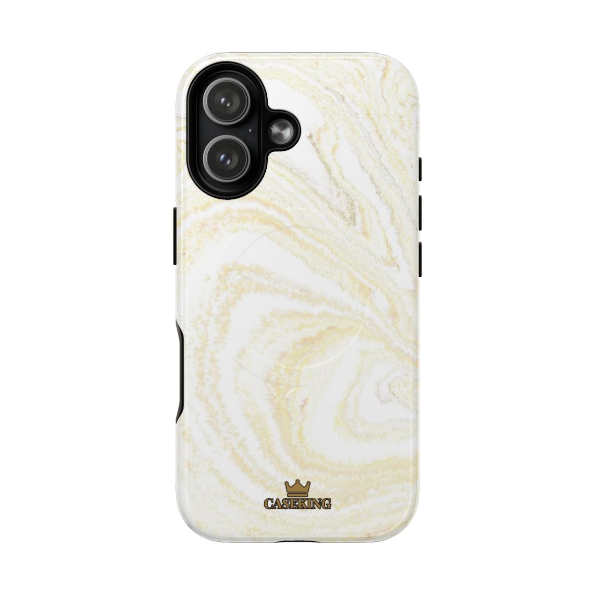 White & Gold Marble MagSafe-compatible tough case on iPhone 17, glossy finish